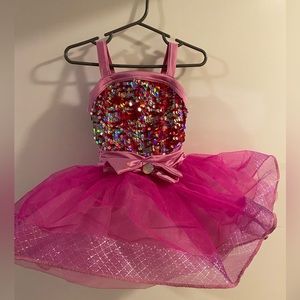 Girls Tap Costume Sequins Pink Bow Size 4/5